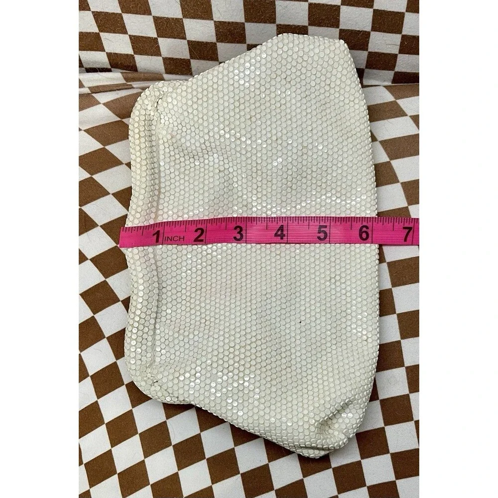 Vintage White Metal Mesh Clutch Purse Mid Century Gate Mouth Evening Bag Bridal